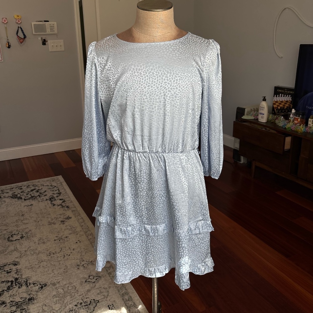 TieredLight Blue Printed Dress | TACERA